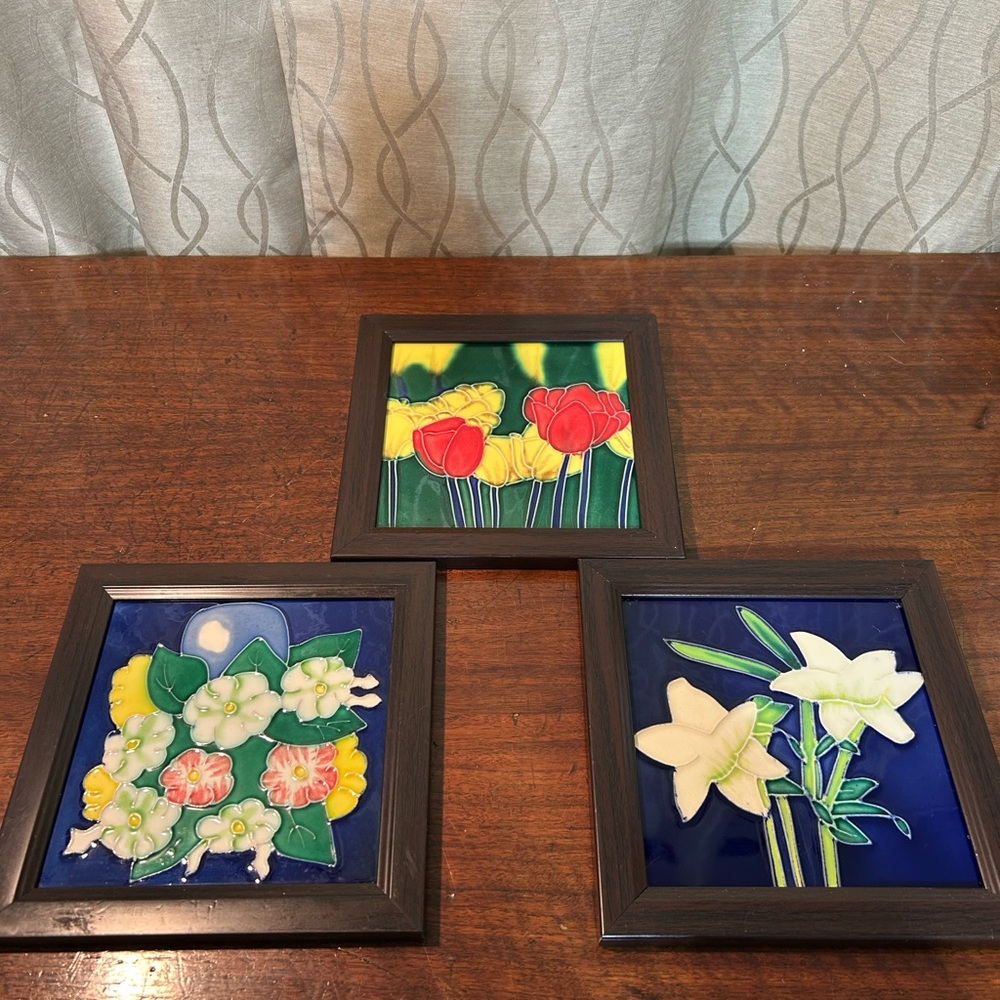Floral Ceramic Tile Wall Art Floral Set